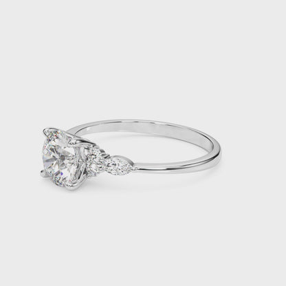 14K White Gold 3 Stone Ring With Marquise Side Stones With 1.21 TCW Diamond (SI1-SI2, G-H)