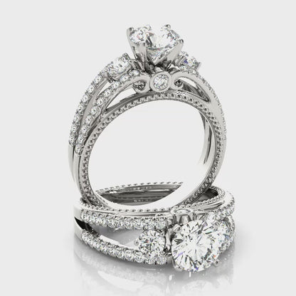 14K White Gold Engagement Rings 3 Stone Round With 0.50 TCW Diamond (SI1-SI2, G-H)