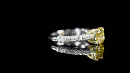 18K White & Yellow Gold Statement Ring With 1.58 TCW Yellow Cushion Shape Natural Diamond, GIA Certified