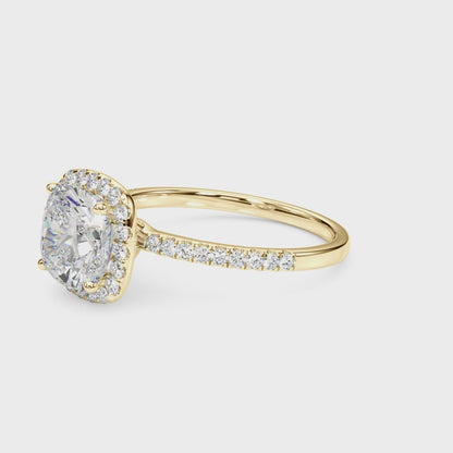 14K Yellow Gold Engagement Rings Halo Square & Cushion With 2.28 TCW Diamond (Lab Grown VS-SI1, E/F/G)