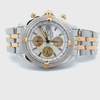 Mens Breitling Chronomat Evolution Chronograph 18K Yellow Gold / Steel Pearl Watch