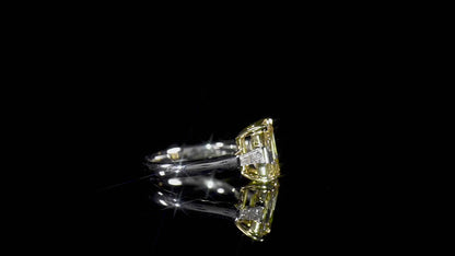 18K White & Yellow Gold Statement Ring With 3.03 TCW Yellow Emerald Shape Natural Diamond, GIA Certified