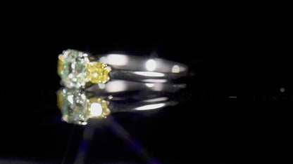 18K White & Yellow Gold Statement Ring With 0.83 TCW Green Radiant Shape Natural Diamond, GIA Certified