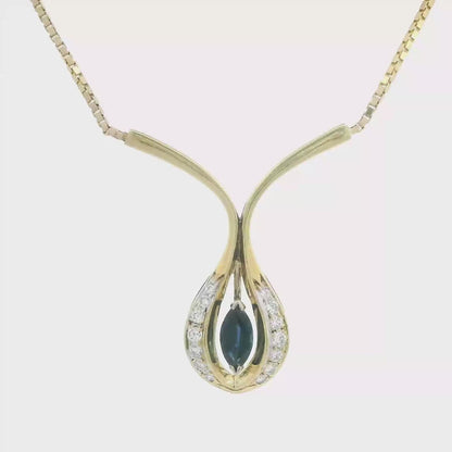 14K Yellow Gold Sapphire & Diamond Pendant Necklace, 1.00 CTW, Round Halo