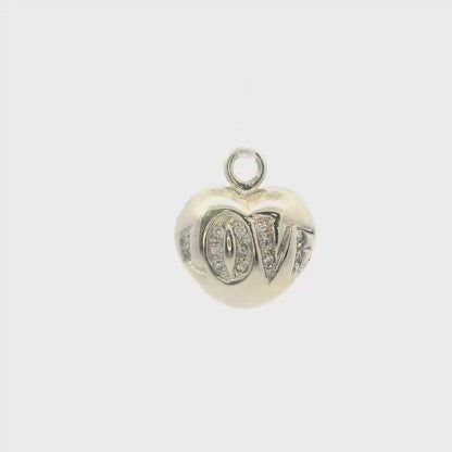 14K White Gold & Diamond Bubble Love Heart Pendant 0.10 CTW Pave