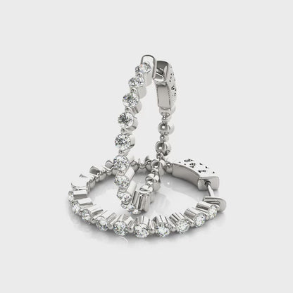 14K White Gold Earrings Hoop Earrings Vault Lock With 0.51 TCW Diamond (I2, H-I)