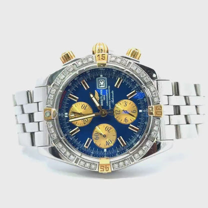 Mens Breitling Chronomat Evolution Chronograph 18K Yellow Gold/Steel  Diamond Watch