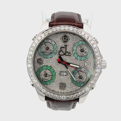 Men's Jacob 5 Time Zone Quartz Steel Case With Leather Strap Authentic Luxury Timepiece