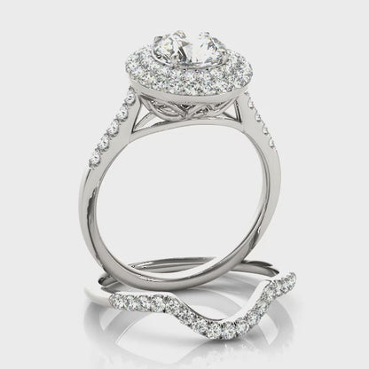 14K White Gold Engagement Rings Halo Round With 0.69 TCW Diamond (SI1-SI2, G-H)