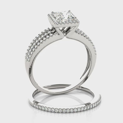 14K White Gold Engagement Rings Halo Square & Cushion With 0.75 TCW Diamond (SI1-SI2, G-H)
