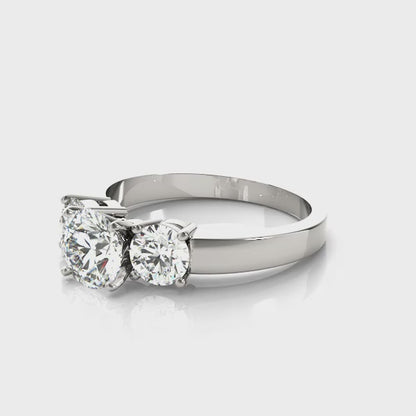 14K White Gold Engagement Rings 3 Stone Round With 1 TCW Diamond (I1, H-I)