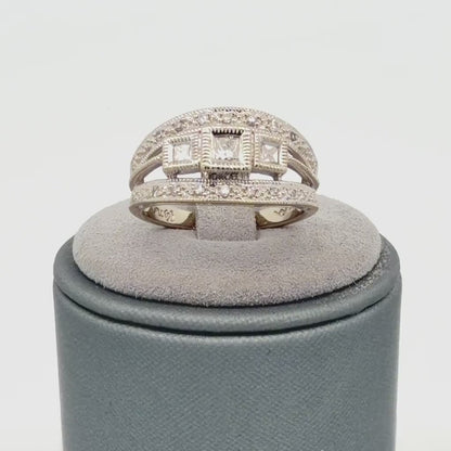 10K White Gold 0.64ctw Three Stone Bezel-set Diamond Cube Ring Statement Ring
