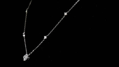 18K White Gold Statement Necklace With 1.84 TCW Princess Shape Natural Diamond, GIA Certified