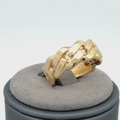 14K Yellow Gold Cuban Link Pattern Band Ring, Size 5.5, Classic Polished