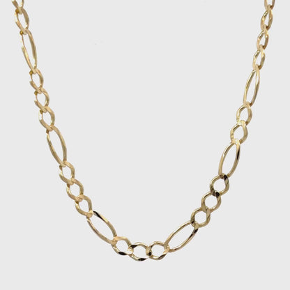 14K Yellow Gold Figaro Chain, 22 Inch Length Classic Polished Link Necklace