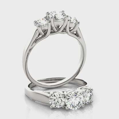 14K White Gold Engagement Rings 3 Stone Round With 1.45 TCW Diamond (Lab Grown VS-SI1, E/F/G)