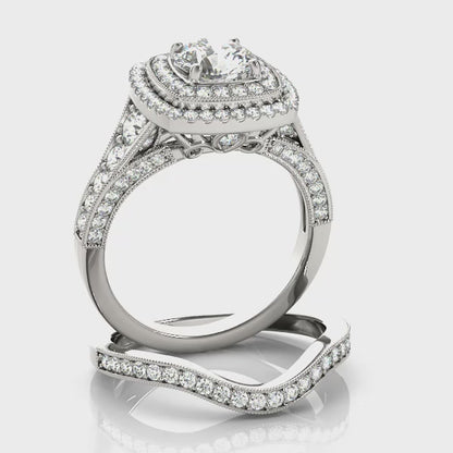 14K White Gold Engagement Rings Halo Round With 0.22 TCW Diamond (SI2, H-I)