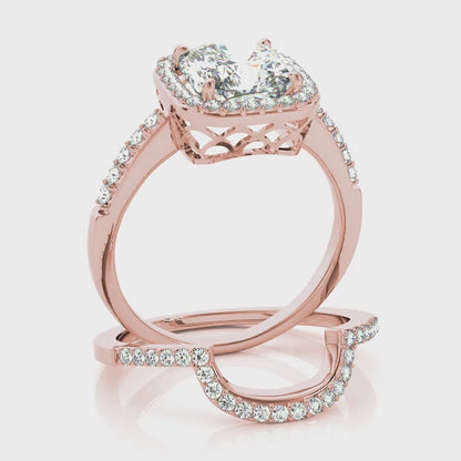 14K Rose Gold Engagement Rings Halo Square & Cushion With 0.25 TCW Diamond (SI1-SI2, G-H)