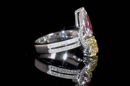 18K White Gold Statement Ring With 2.33 TCW Brown Mix Shape Natural Diamond, GIA Certified