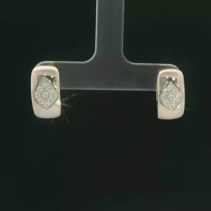 14K White Gold Diamond Huggie Hoop Earrings Dainty Mini Pave-Set 0.41 CTW