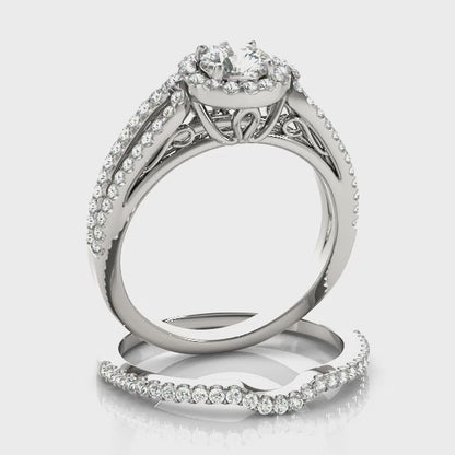 14K White Gold Engagement Rings Halo Round With 0.84 TCW Diamond (I2, H-I)