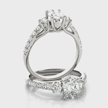 14K White Gold Engagement Rings 3 Stone Oval With 1.35 TCW Diamond (Lab Grown VS-SI1, E/F/G)