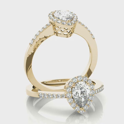 14K Yellow Gold Engagement Rings Halo Pear & Trillion With 0.21 TCW Diamond (SI2, H-I)