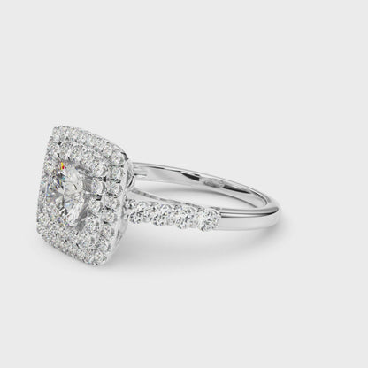 14K White Gold Engagement Rings Halo Round With 0.89 TCW Diamond (SI2, H-I)