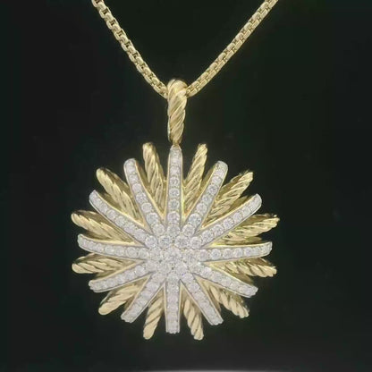 David Yurman 18K Yellow Gold Starburst Pendant Necklace 2ct Diamond