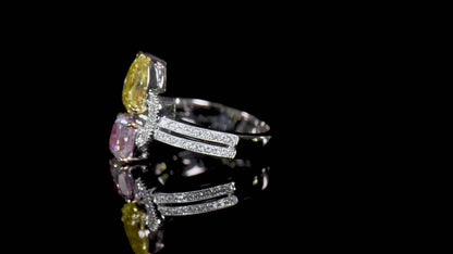 18K White Gold Statement Ring With 2.34 TCW Brown Mix Shape Natural Diamond, GIA Certified