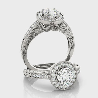 14K White Gold Engagement Rings Halo Round With 1.56 TCW Diamond (SI2, H-I)
