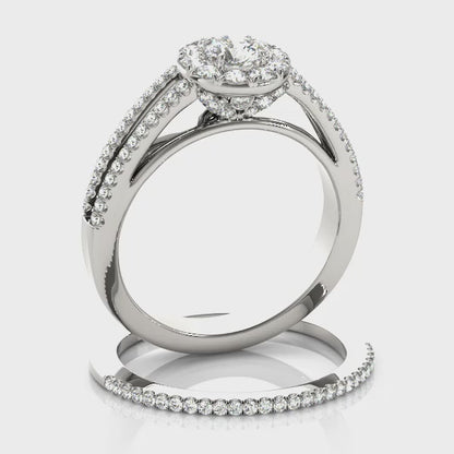 14K White Gold Engagement Rings Halo Round With 0.42 TCW Diamond (SI1-SI2, G-H)