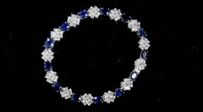 18K White Gold Statement Bracelet With 8.97 TCW Oval Shape Natural Sapphire, GUILD Certified