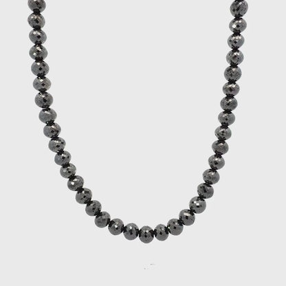 14K Yellow Gold 235.20ctw Natural Faceted Black Diamond Beaded Necklace, 22"
