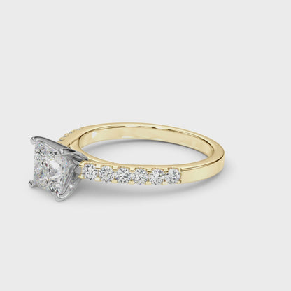 18K Yellow Gold Engagement Rings Single Row Prong Set With 0.36 TCW Diamond (SI1-SI2, G-H)