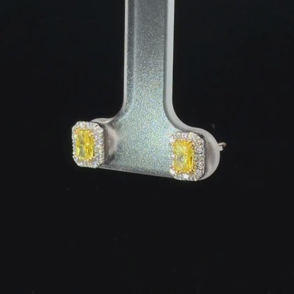 14K White Gold Yellow Zircon & Lab Grown Diamond Screw Back Stud Earrings