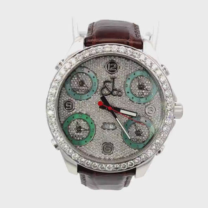 Men's Jacob 5 Time Zone Quartz Steel Case With Leather Strap Authentic Luxury Timepiece