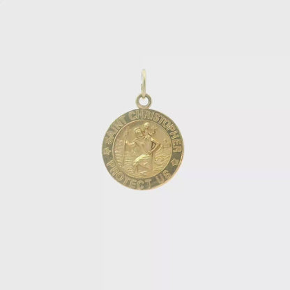 14K Yellow Gold Saint Christopher Medal Pendant, Round Polished Dainty Icon