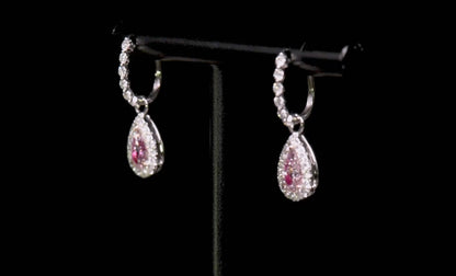 18K White & Rose Gold Statement Earrings With 1.06 TCW Pink Pear Shape Natural Diamond, GIA Certified
