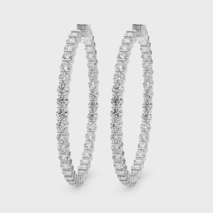 14K White Gold Lab Grown Diamond 1.75 Inch 2 Prong Round Hoop With 6.30 TCW Diamond (Lab Grown VS-SI1, E/F/G)