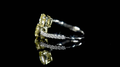 18K White & Yellow Gold Statement Ring With 2.02 TCW Yellow Cushion Shape Natural Diamond, GIA Certified