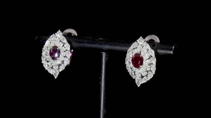 18K White Gold Statement Earrings With 1.45 TCW Oval Shape Natural Ruby, GRS Certified