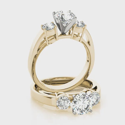 14K Yellow Gold Engagement Rings 3 Stone Round With 0.50 TCW Diamond (SI2, H-I)