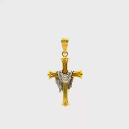 14K White-and-Yellow Gold Cross Pendant / Charm, Two-Tone Classic Religious