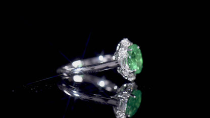 18K White Gold Statement Ring With 1.82 TCW Round Shape Natural Emerald, GRS Certified