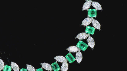 18K White Gold Statement Necklace With 20.59 TCW Octagonal Shape Natural Emerald, GRS Certified