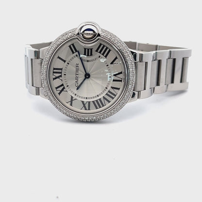 Womens Cartier Ballon Bleu Steel Diamond Watch