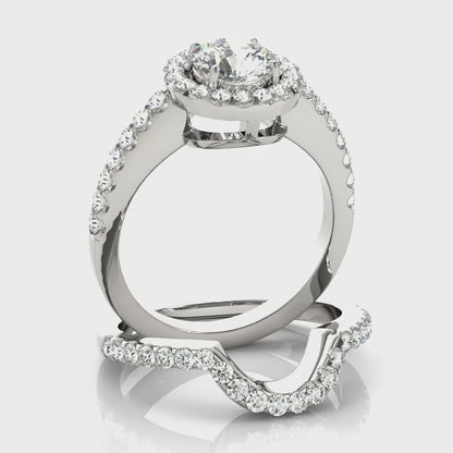 14K White Gold Engagement Rings Halo Round With 1.04 TCW Diamond (I2, H-I)