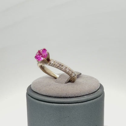 14K White Gold Synthetic Pink Sapphire & Diamond Ring, 1.20 CTW, Size 6.5