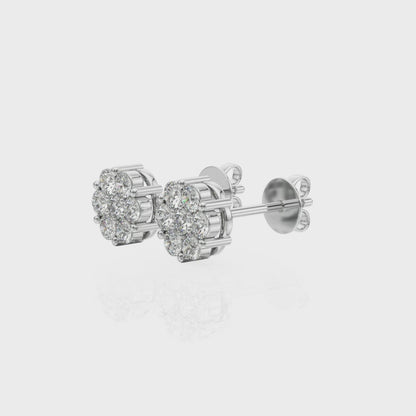 14K White Gold Earrings Cluster With 0.49 TCW Diamond (Lab Grown VS-SI1, E/F/G)